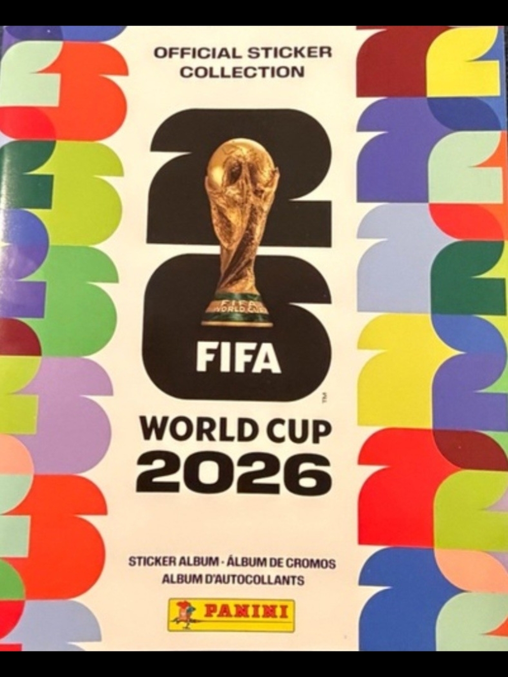 Panini World Cup 2026 Sticker Album — Multicolor Cover with Gold Trophy